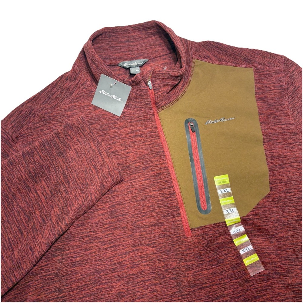Eddie Bauer Fleece 1/2 Zip Pullover Sweater Mens XXL Maroon Zip Chest Pocket NEW